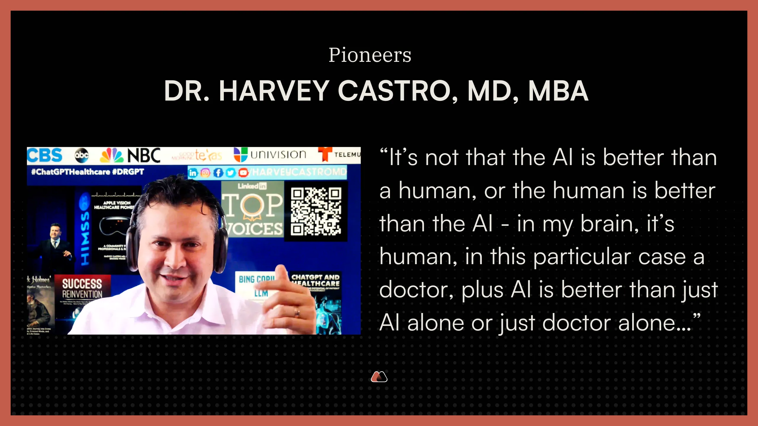 “It’s not that the AI is better than human, or the human is better than the AI - in my brain, it’s human, in this particular case a doctor, plus AI is better than just AI alone or just doctor alone…” — Dr. Harvey Castro