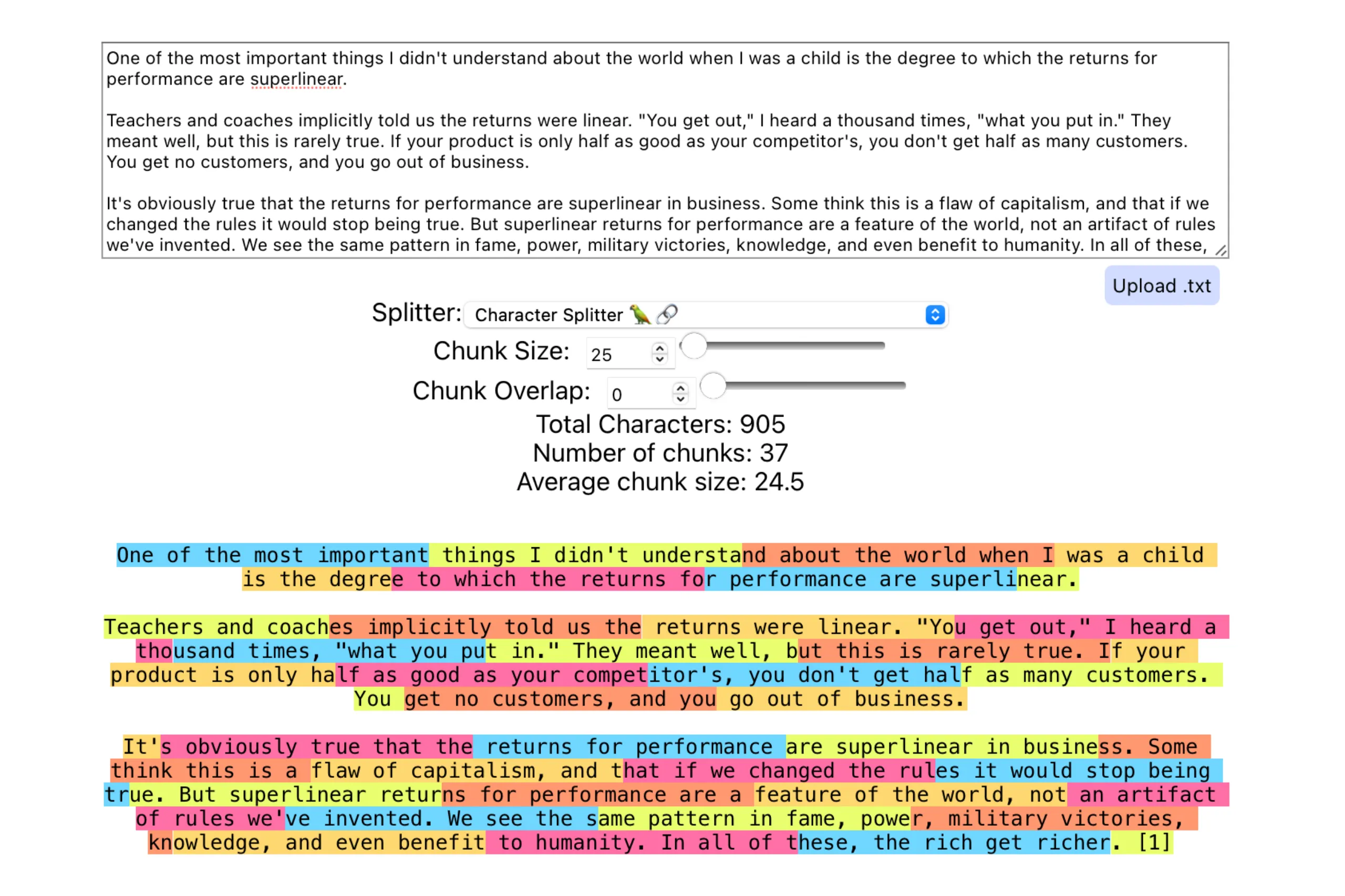 Text chunking example