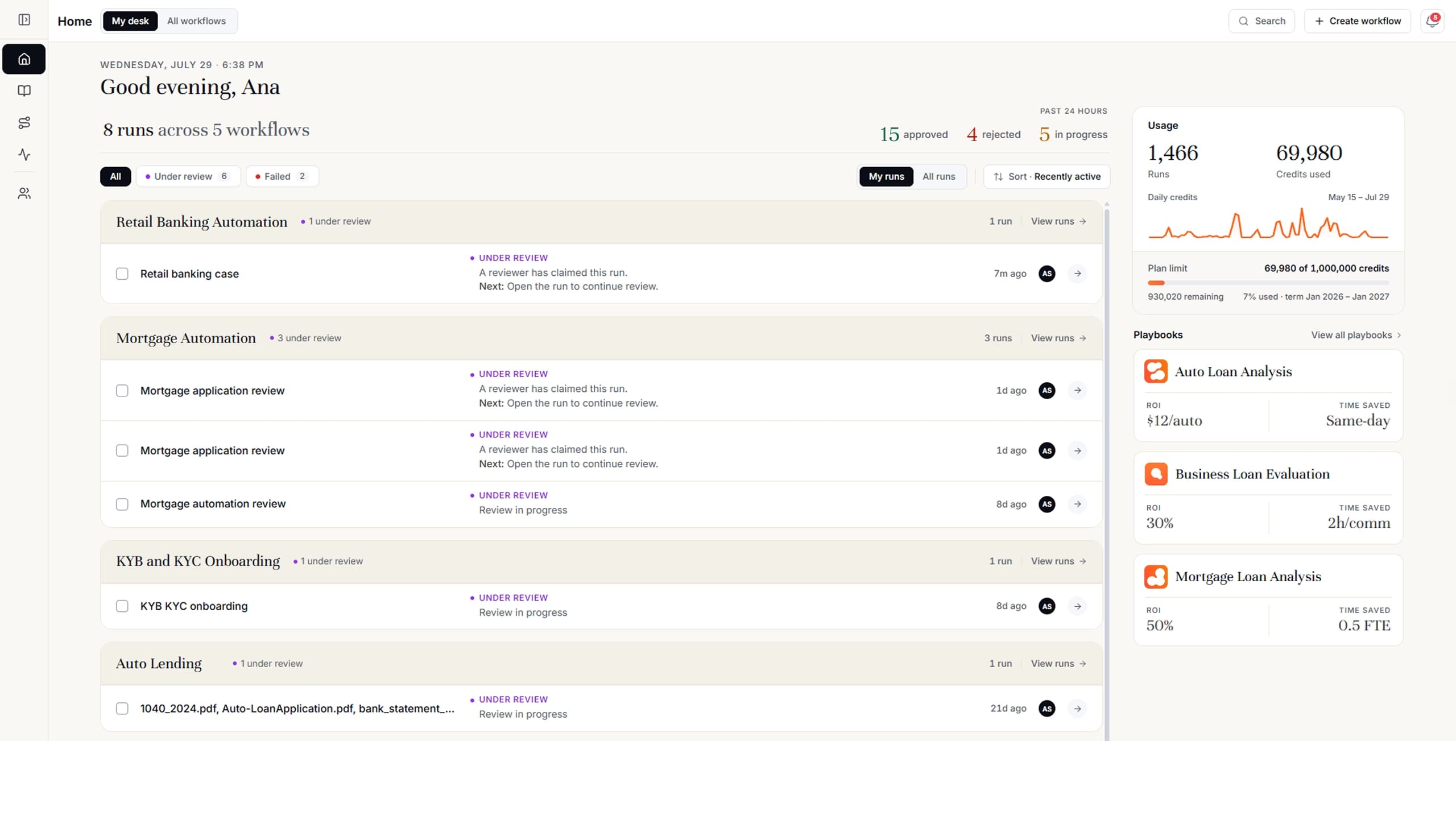 AgentFlow dashboard, the agentic AI platform for retail banking automation